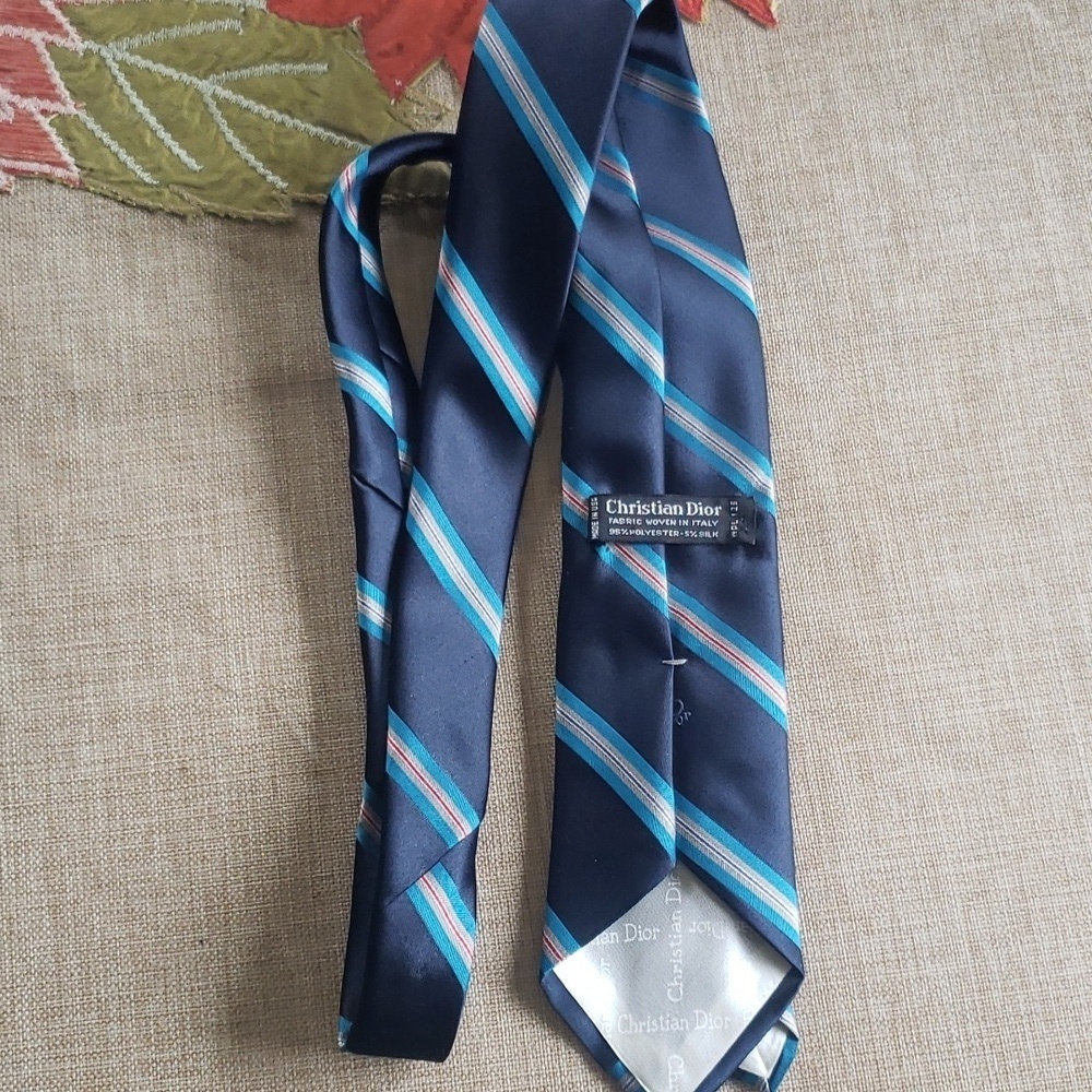Dior navy blue with  stripes mens tie - Picture 3 of 3